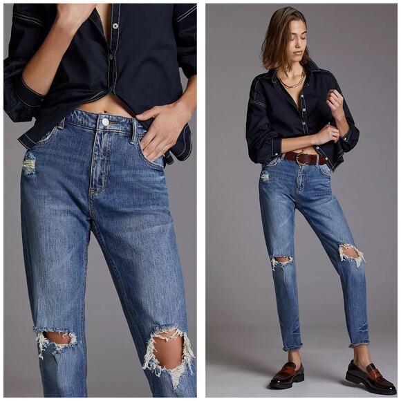 Anthropologie Pilcro The Heritage Boyfriend Jeans Size 28 Mid Rise Crop Distress - Picture 1 of 14